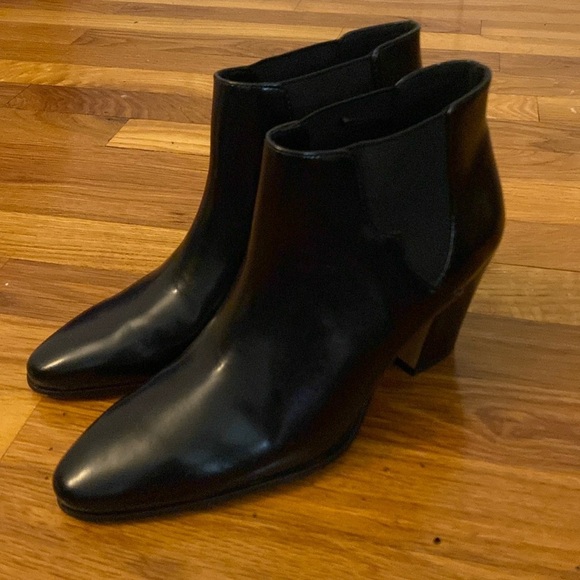 H&M Women’s Black Leather Heeled Booties Size 38 - Picture 1 of 8